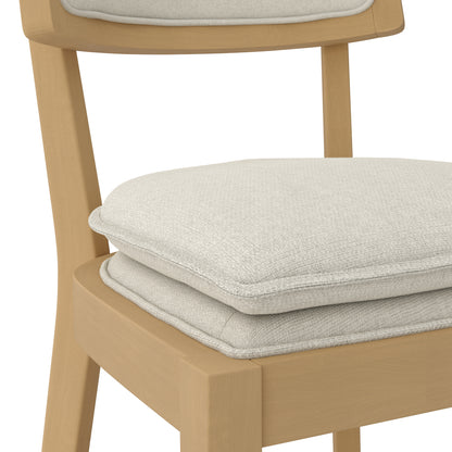 Wooden bar stool with grey cushioned double seat and backrest 