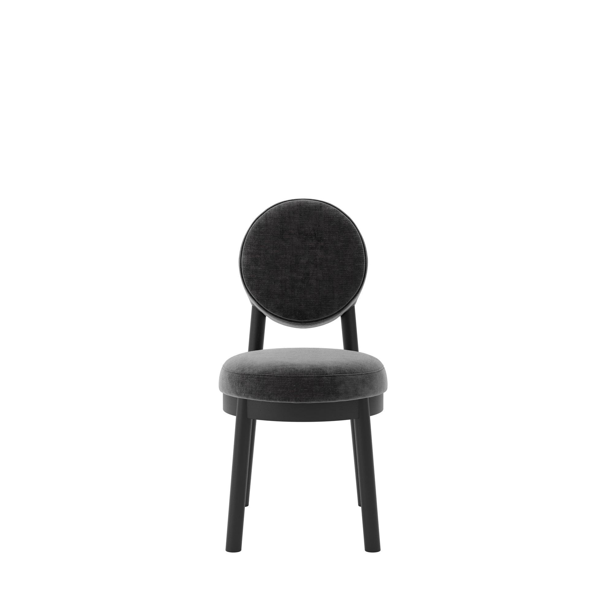 Modern black dining chair with wooden accents and grey cushion