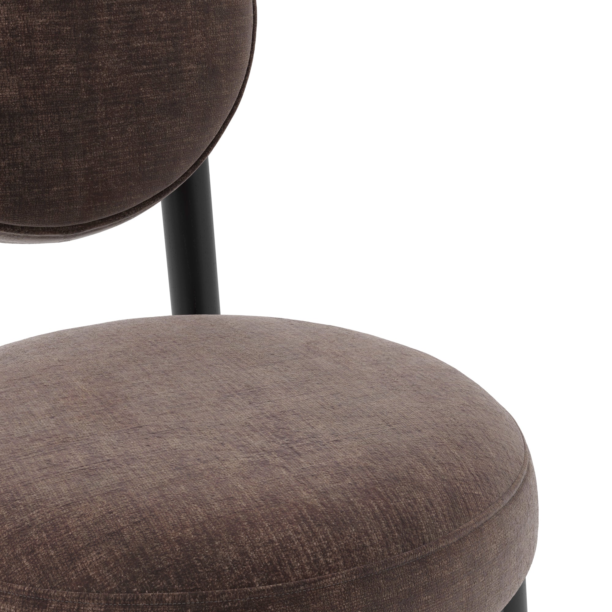 Modern black dining chair with wooden accents and brown cushion