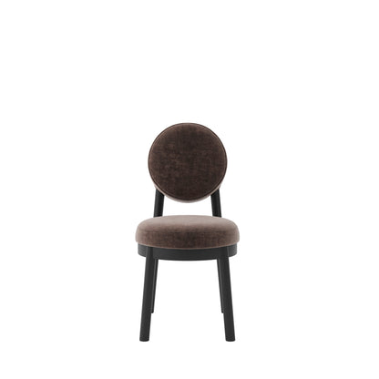 Modern black dining chair with wooden accents and brown cushion