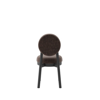 Modern black dining chair with wooden accents and brown cushion