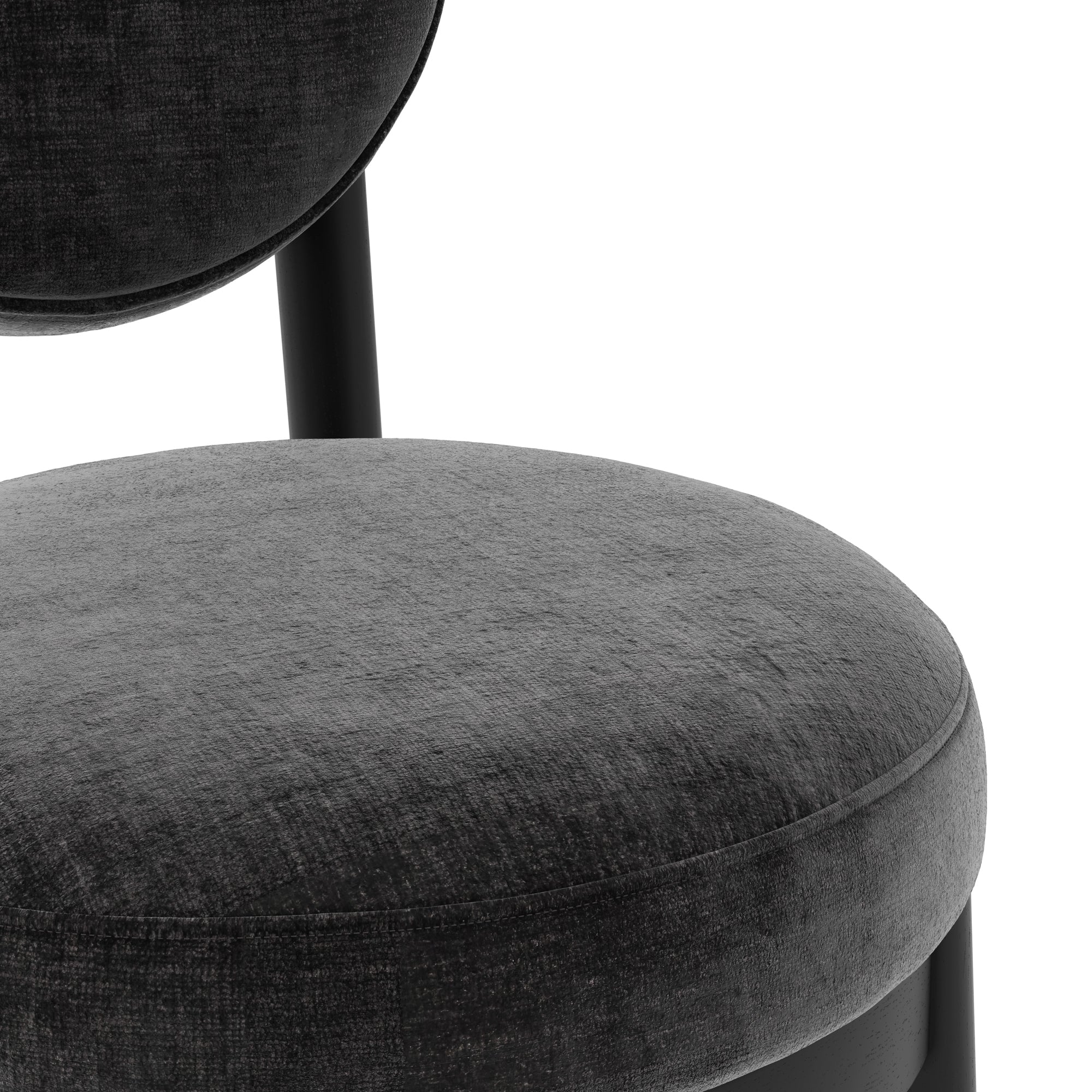 Modern black bar stool with wooden accents and grey cushion