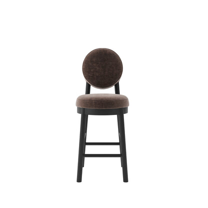 Modern black bar stool with wooden accents and brown cushion