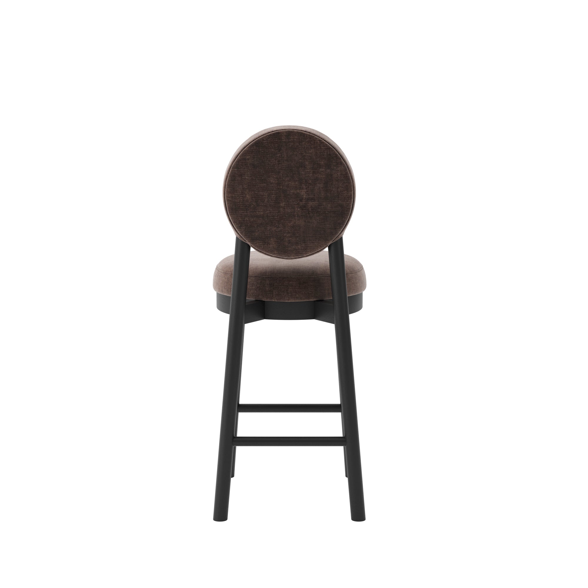Modern black bar stool with wooden accents and brown cushion