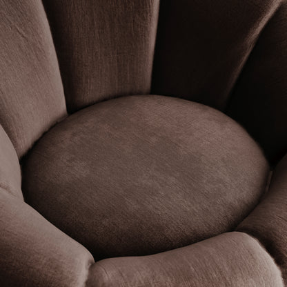 Round brown boucle accent chair