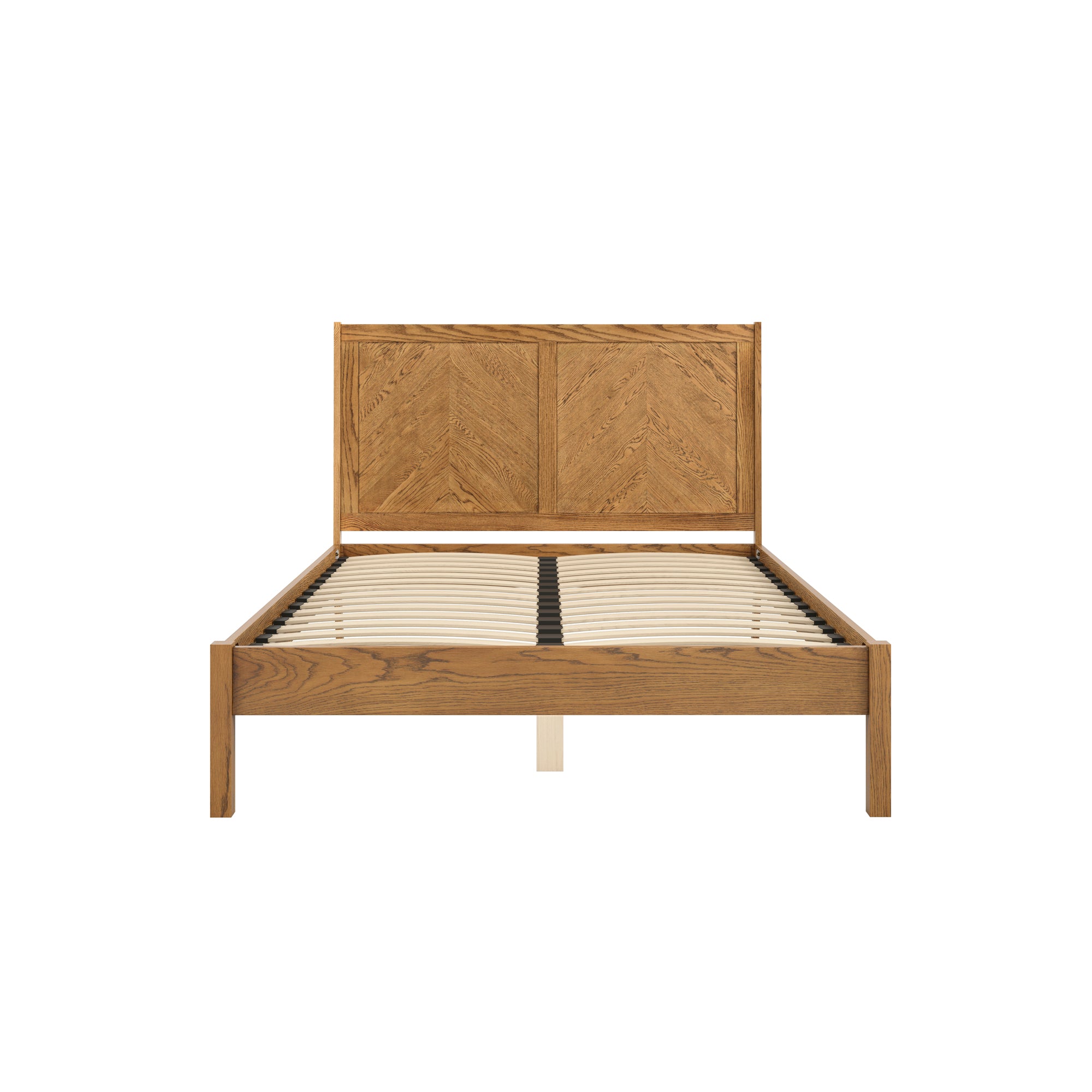 Wooden bed with panelled headboard