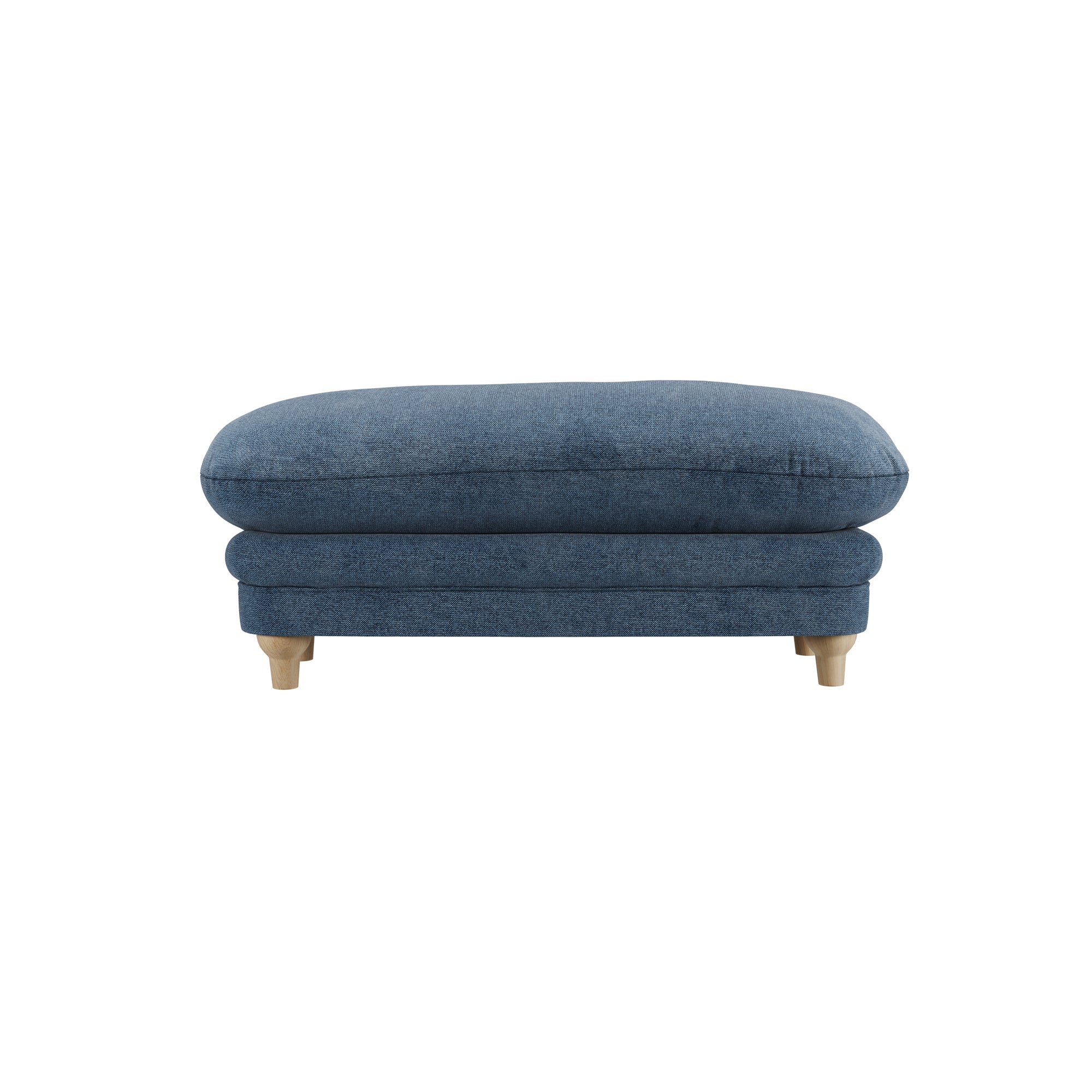 Blue chenille footstall with wooden legs