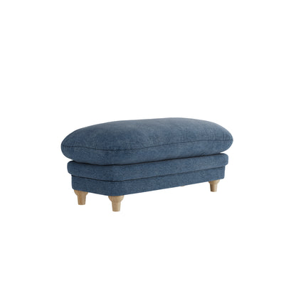 Blue chenille footstall with wooden legs