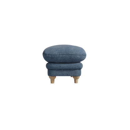 Blue chenille footstall with wooden legs