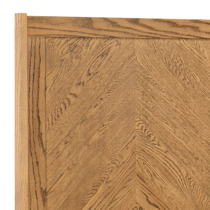 Wooden bed with panelled headboard