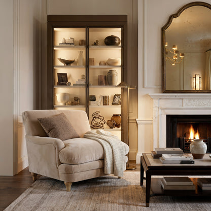 Soft Beige Chenille Armchair in neutral coloured living room