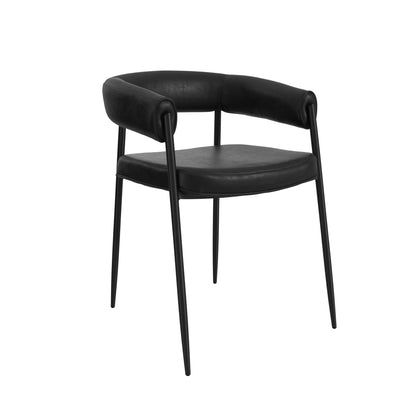 Modern black dining chair with matte black metal legs