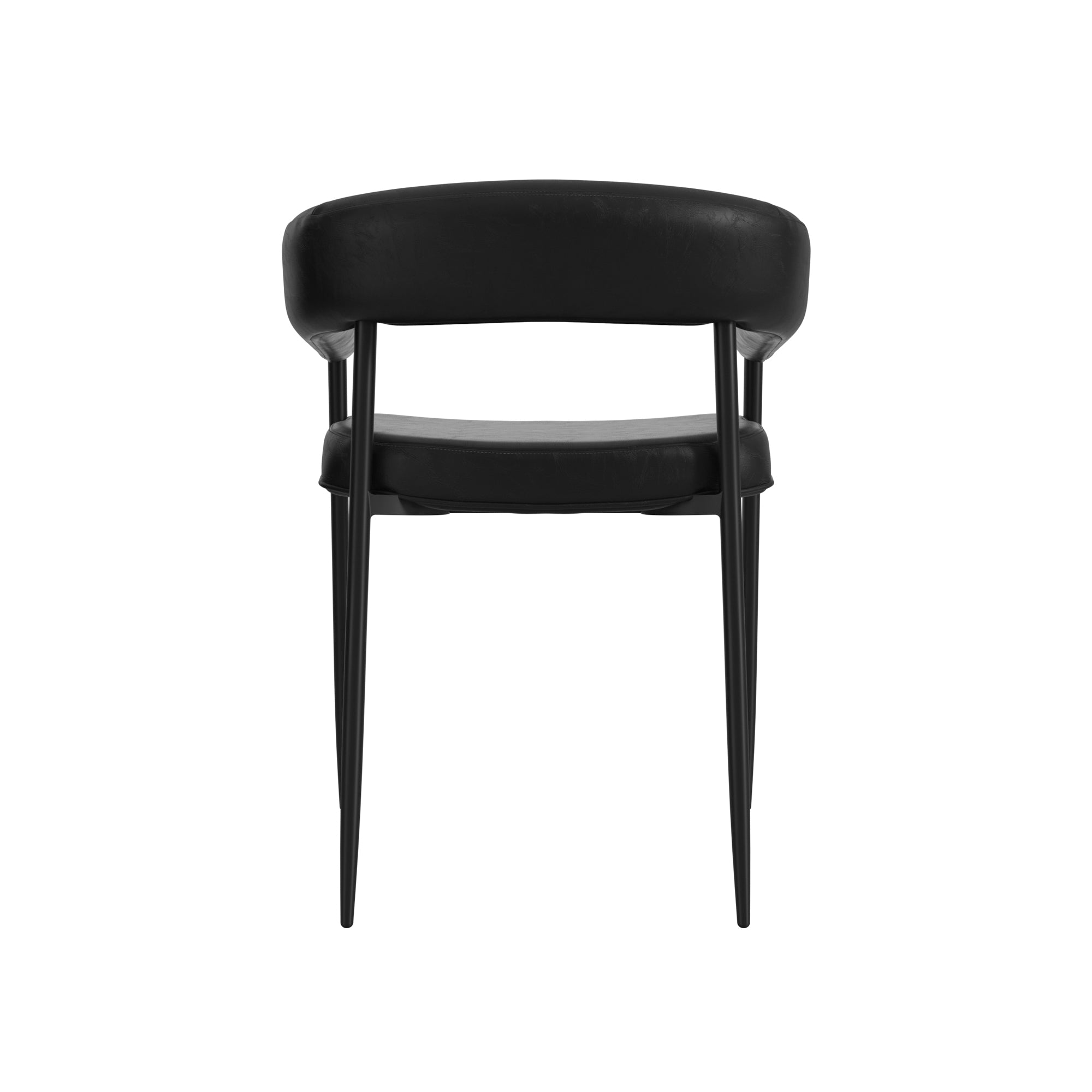 Modern black dining chair with matte black metal legs