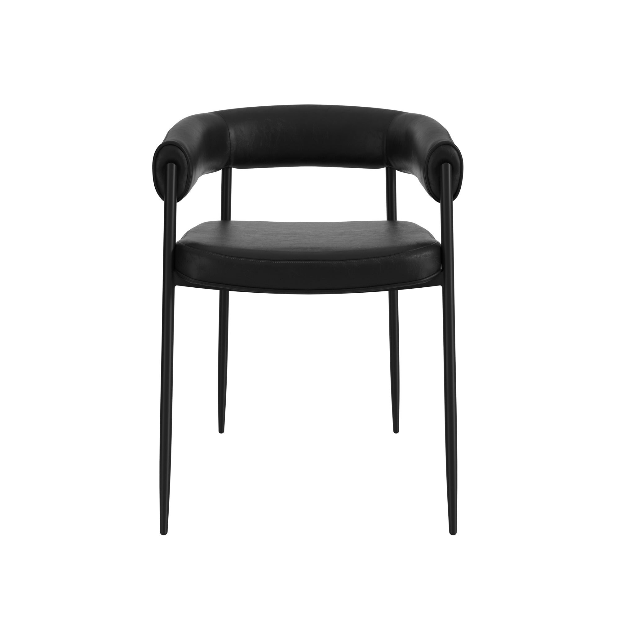 Modern black dining chair with matte black metal legs