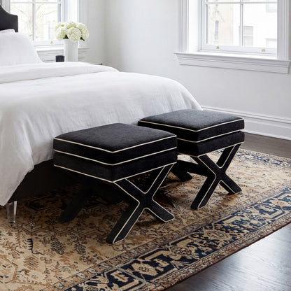 Black Velvet X shaped Stool