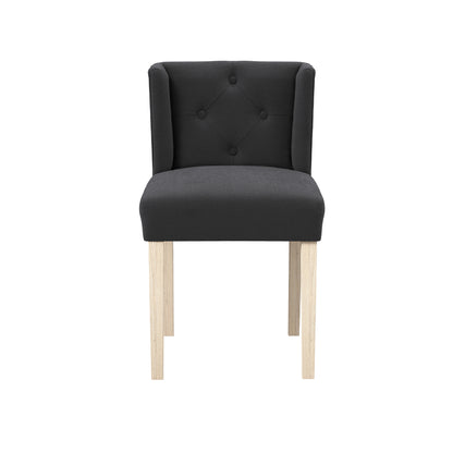 Dark grey linen chair with wooden legs