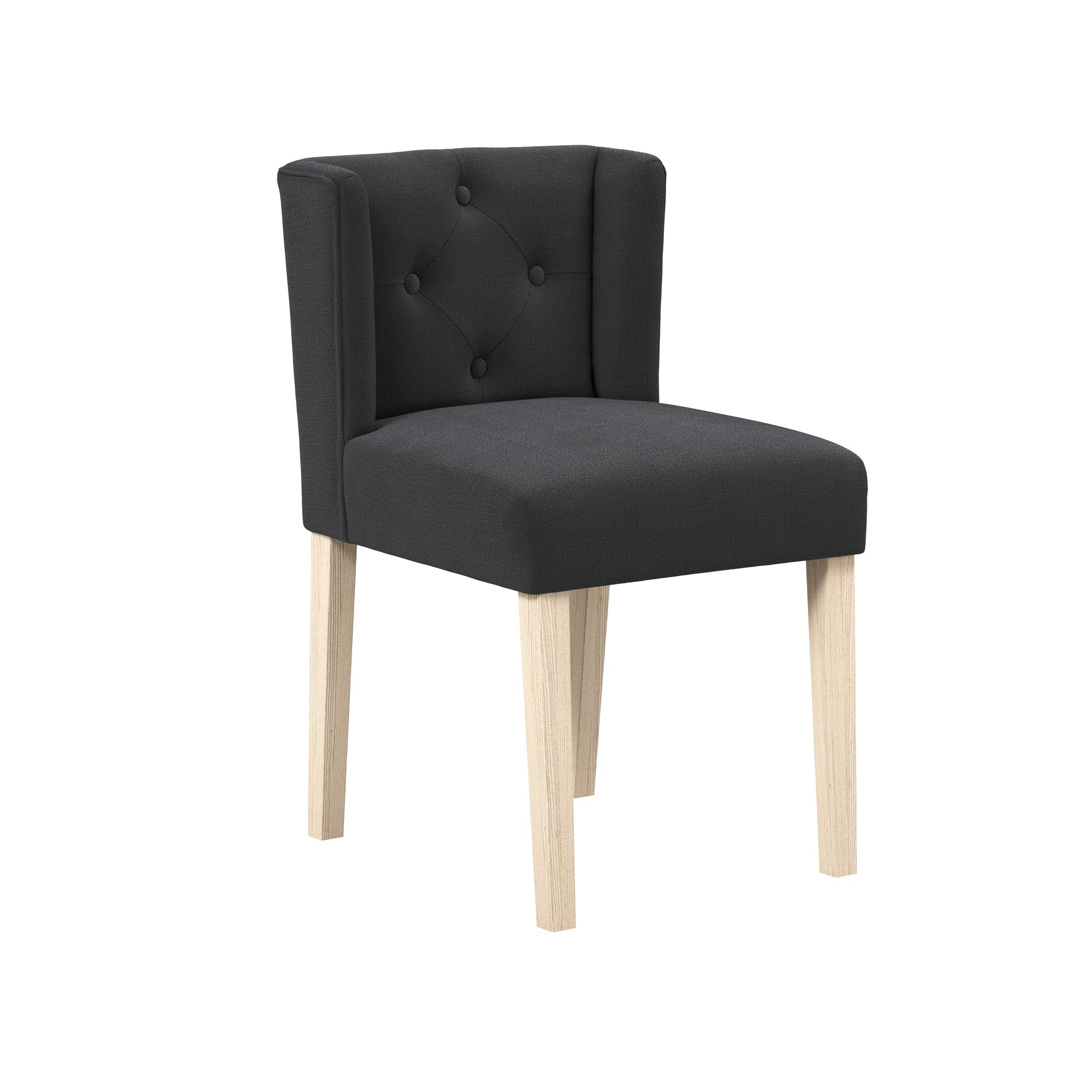 Dark grey linen chair with wooden legs