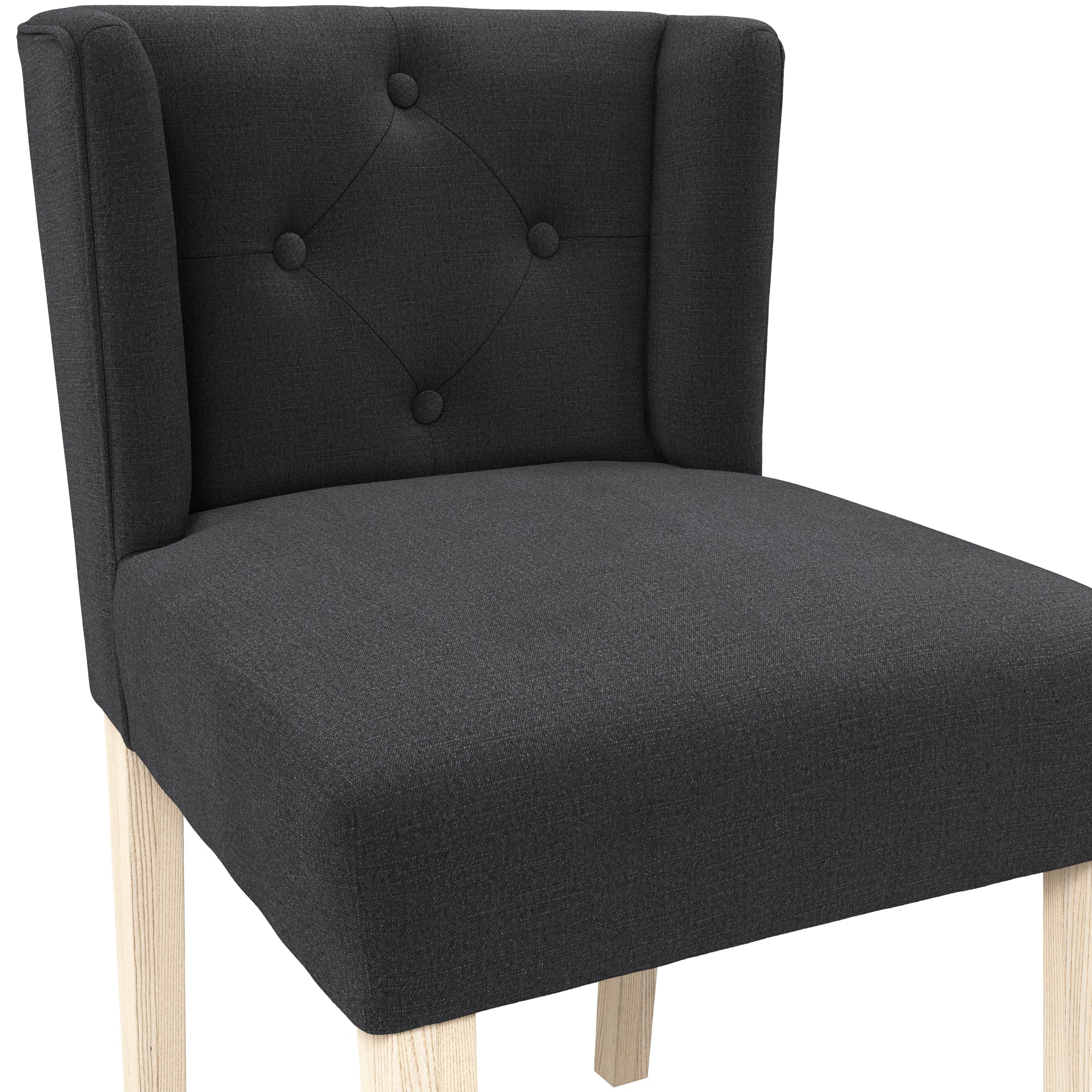 Dark grey linen chair with wooden legs