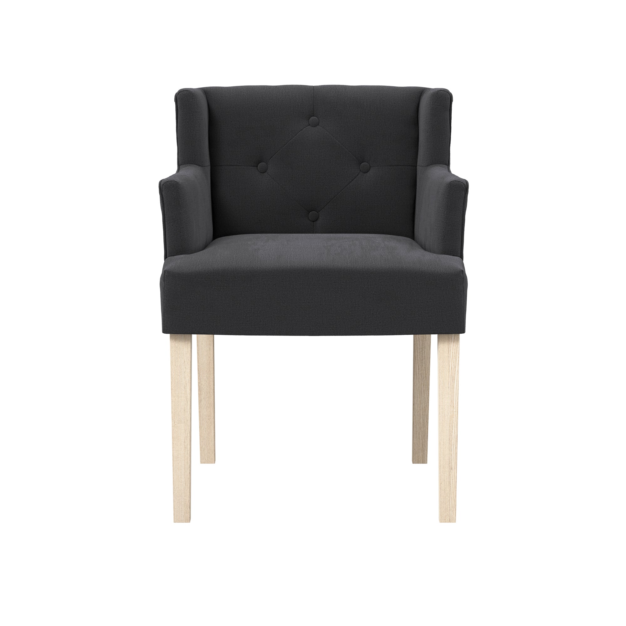Dark grey linen chair with wooden legs