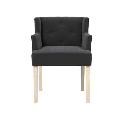 Dark grey linen chair with wooden legs