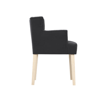 Dark grey linen chair with wooden legs
