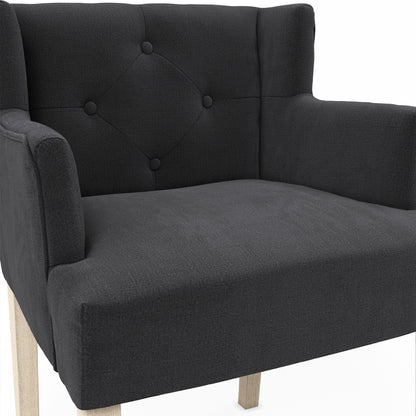 Dark grey linen chair with wooden legs
