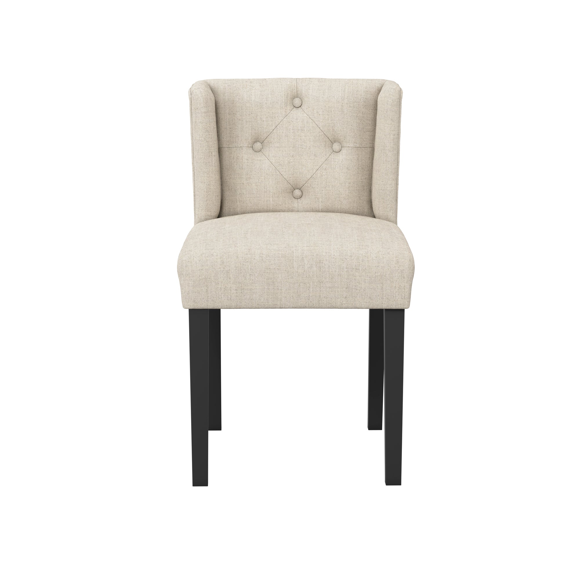 Beige linen dining with black legs