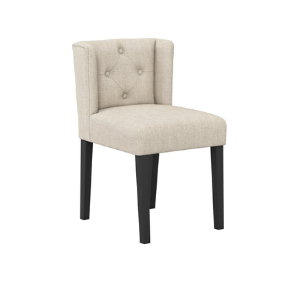 Beige linen dining with black legs
