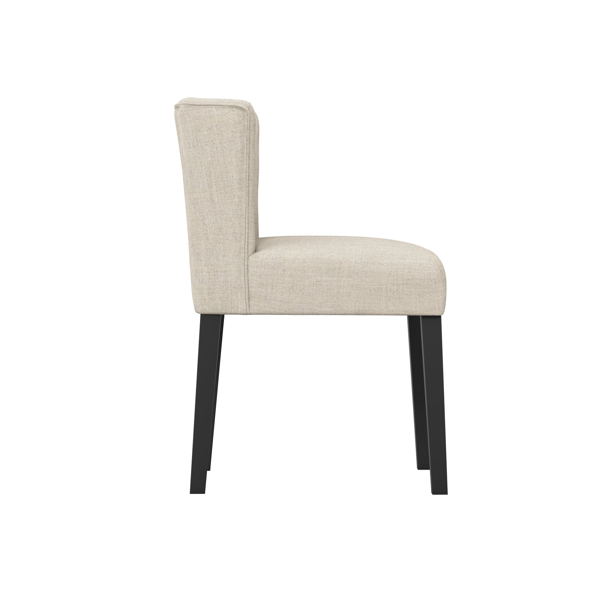 Beige linen dining with black legs