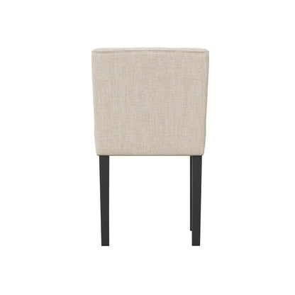 Beige linen dining with black legs