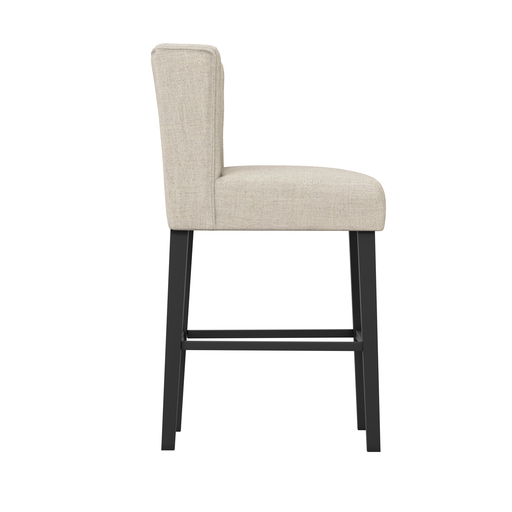 Beige linen wing backed stool with black legs