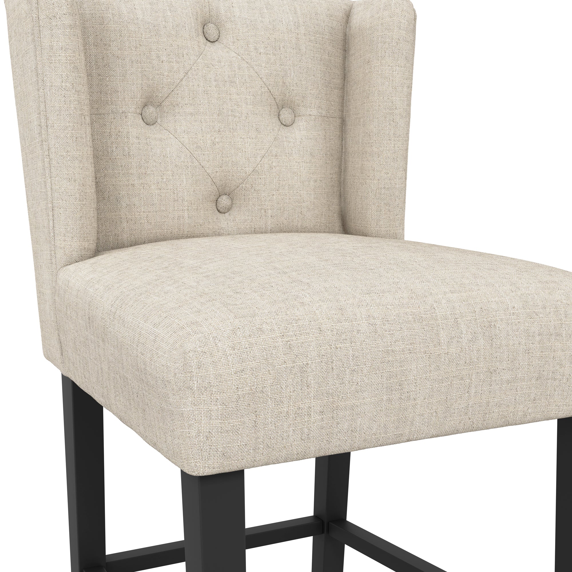 Beige linen wing backed stool with black legs
