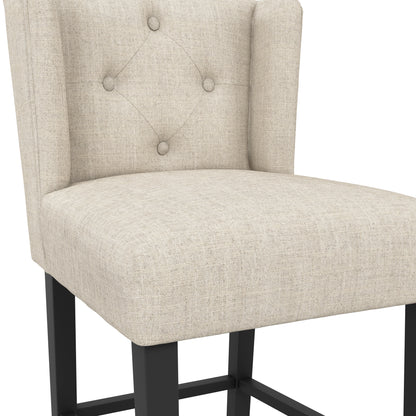 Beige linen wing backed stool with black legs