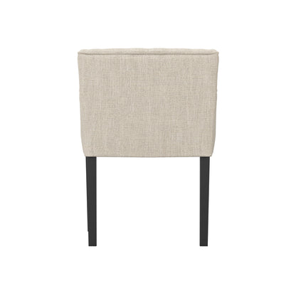 Beige linen wing backed armchair with black legs
