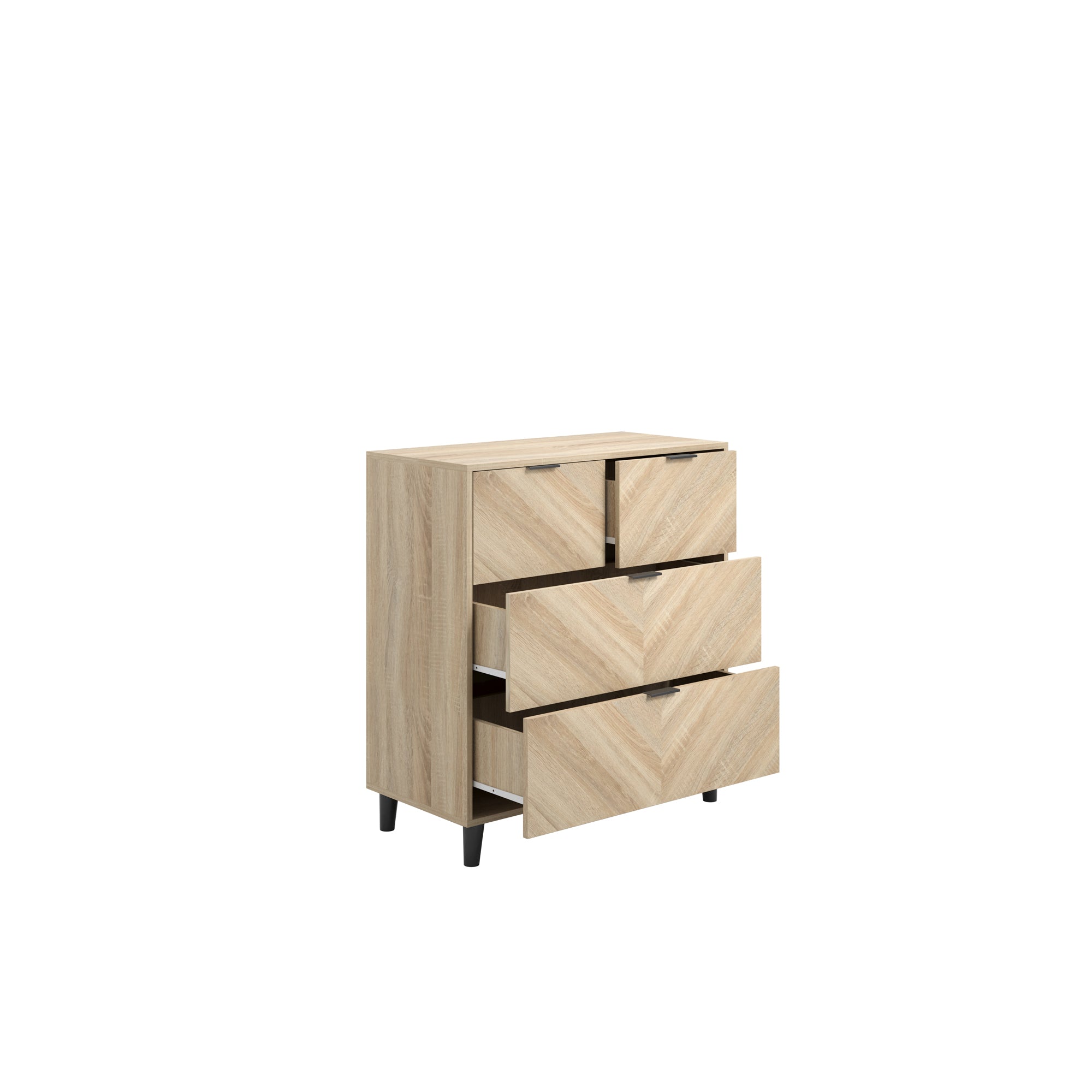 Open chevron pattern chest of drawers in oak 