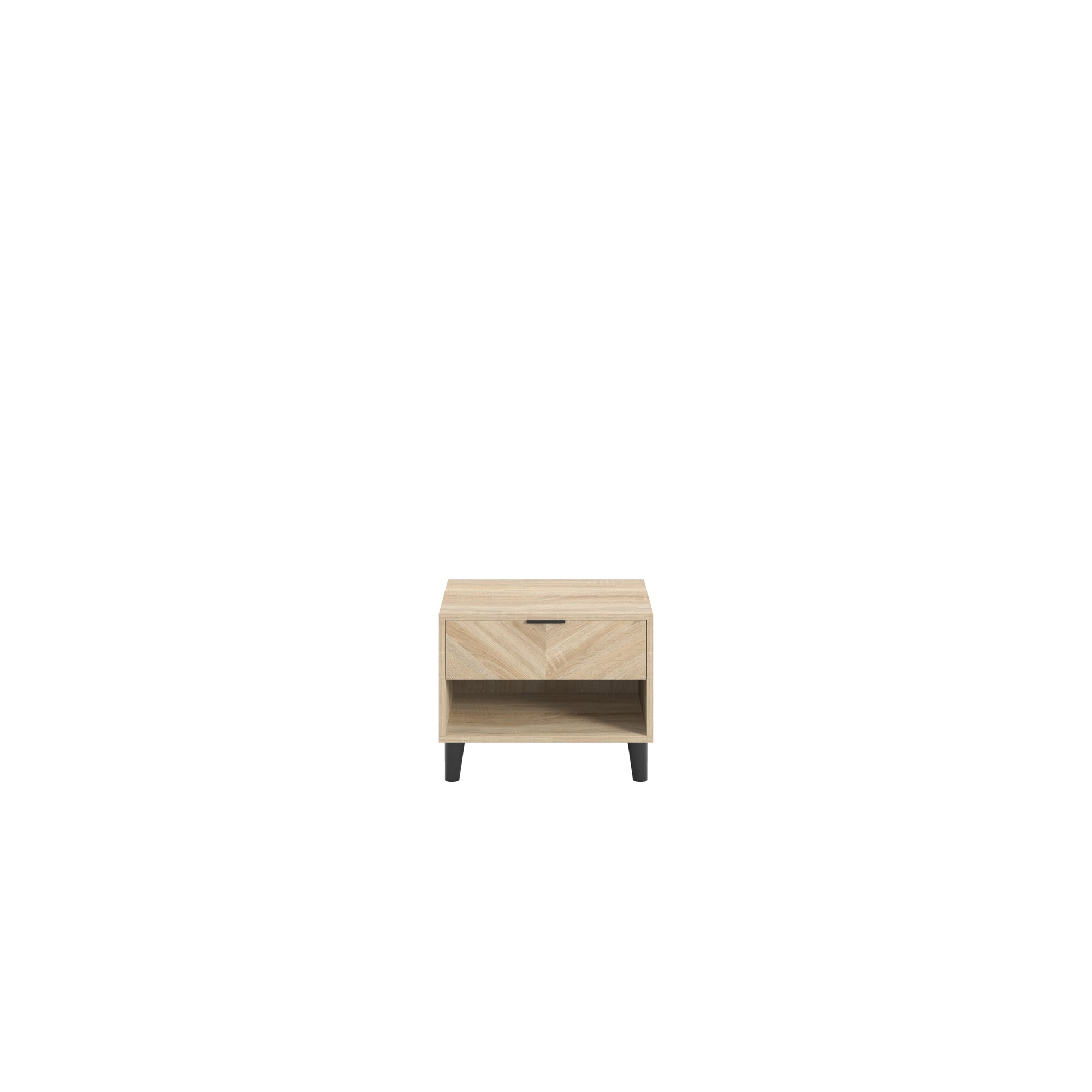 Chevron pattern bedside cabinet in oak 