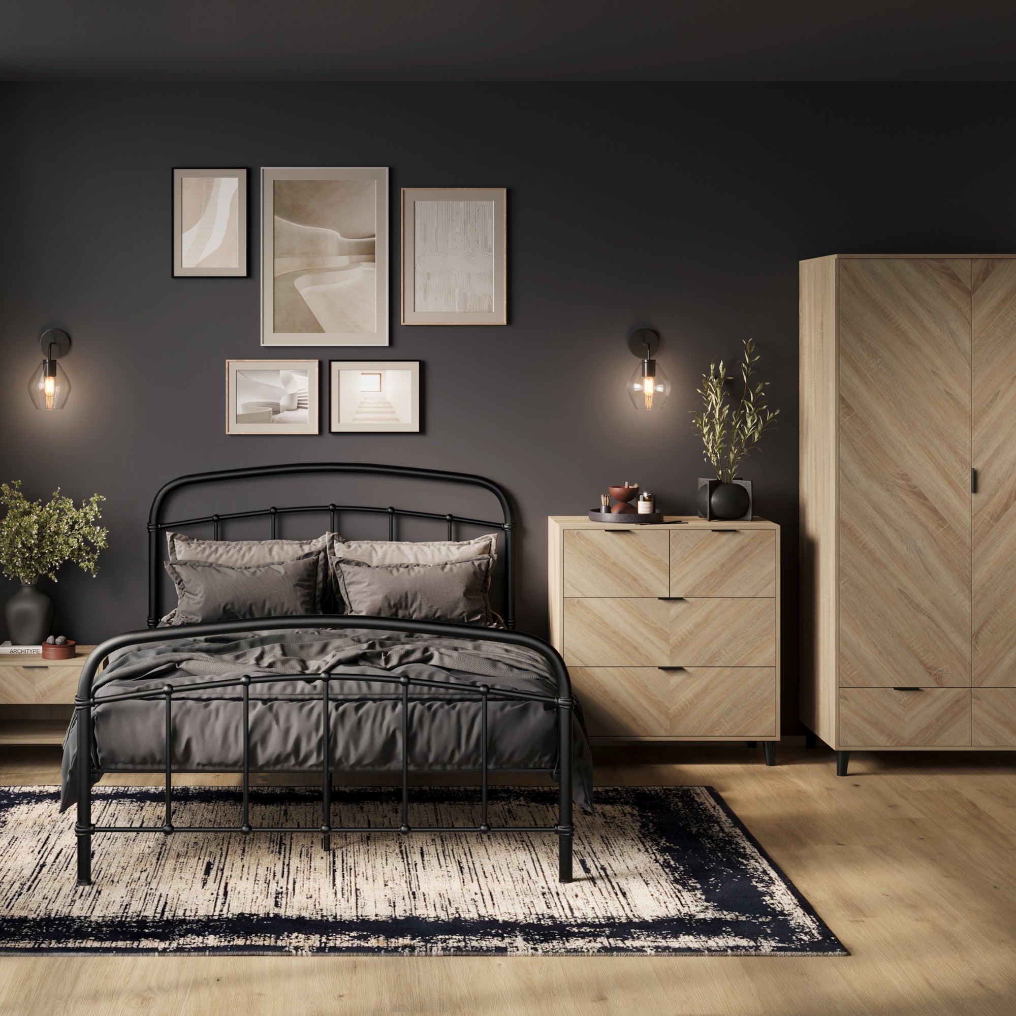 Chevron pattern wardrobe in oak 
