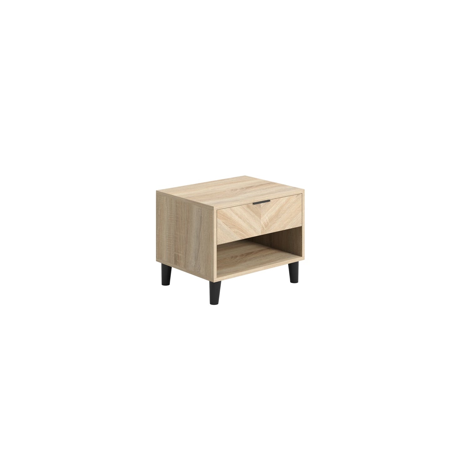 Chevron pattern bedside cabinet in oak 