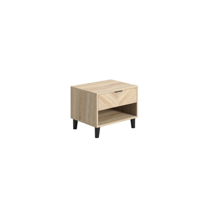 Chevron pattern bedside cabinet in oak 