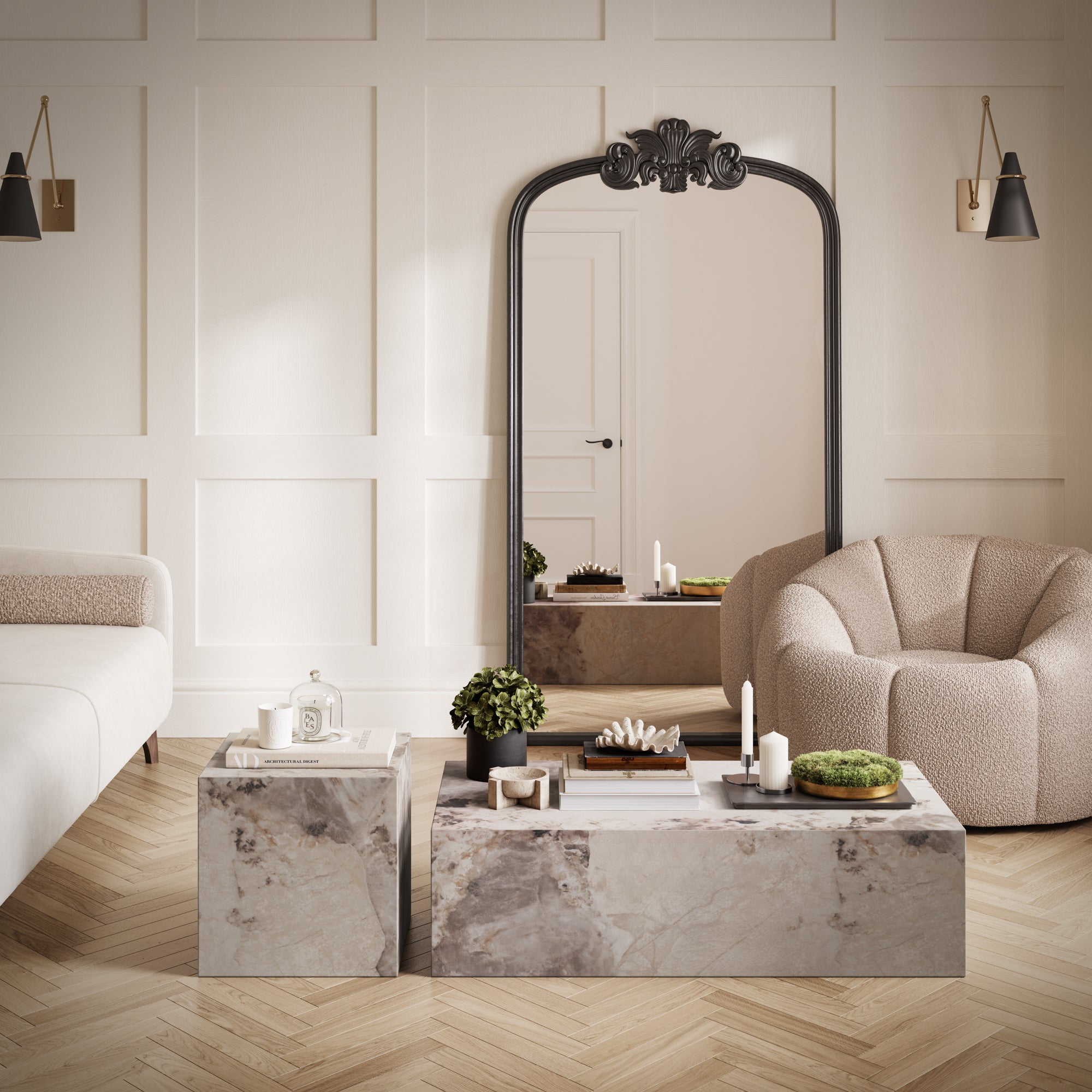 Square marble effect coffee table