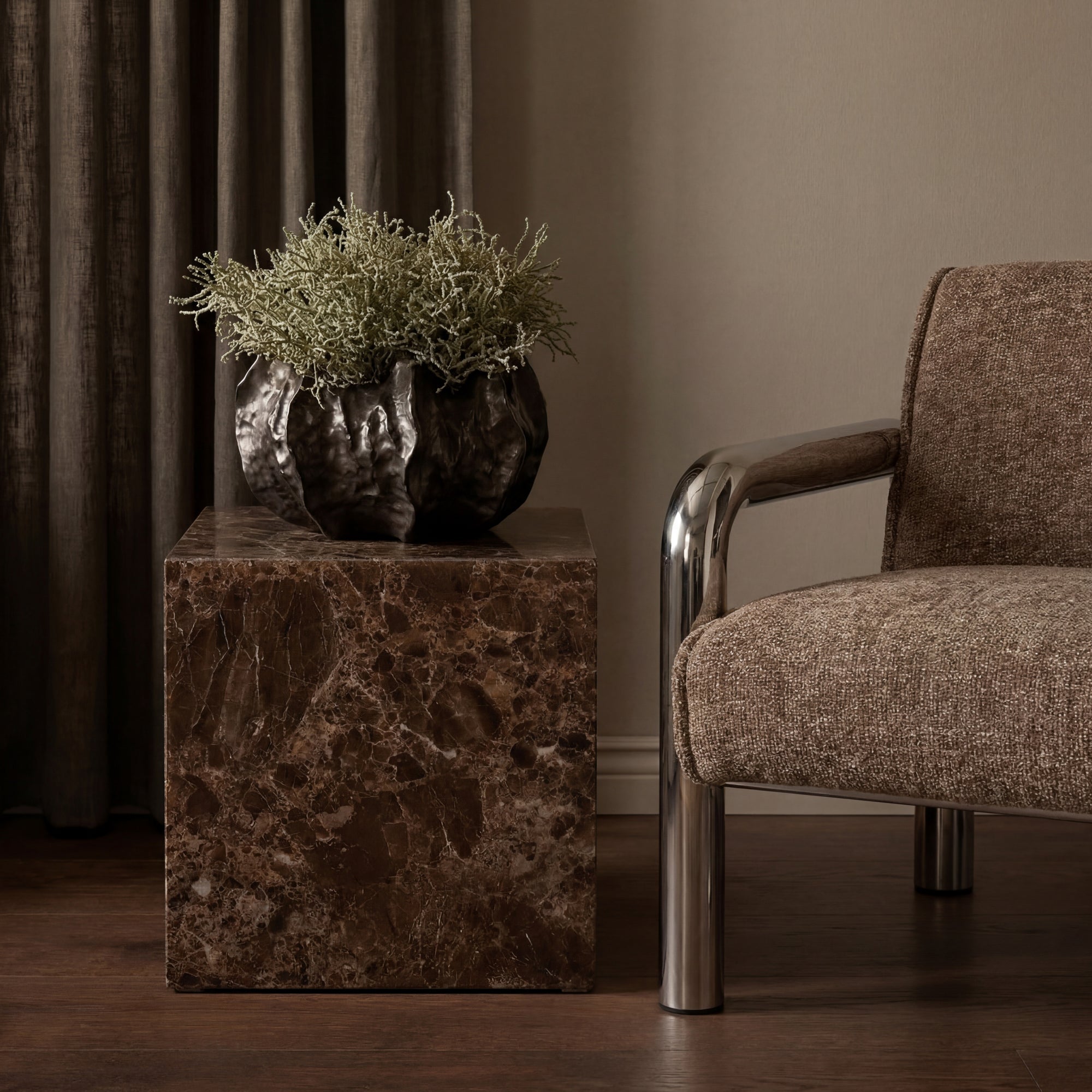 Brown Marble-patterned large square coffee table 