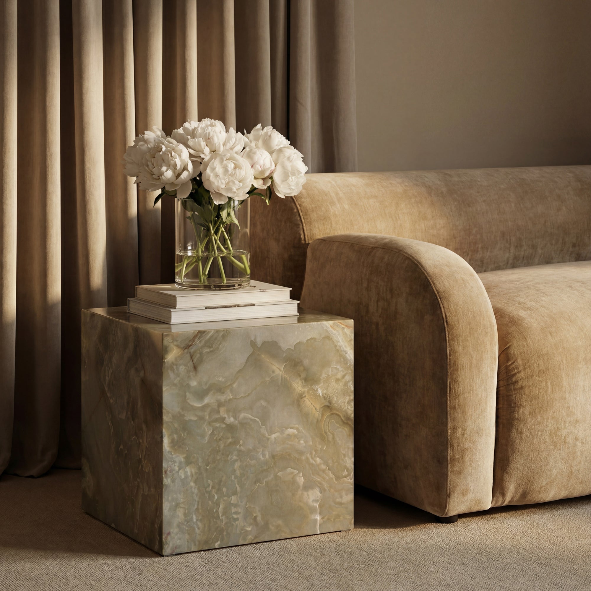 Brown Marble-patterned large square coffee table 