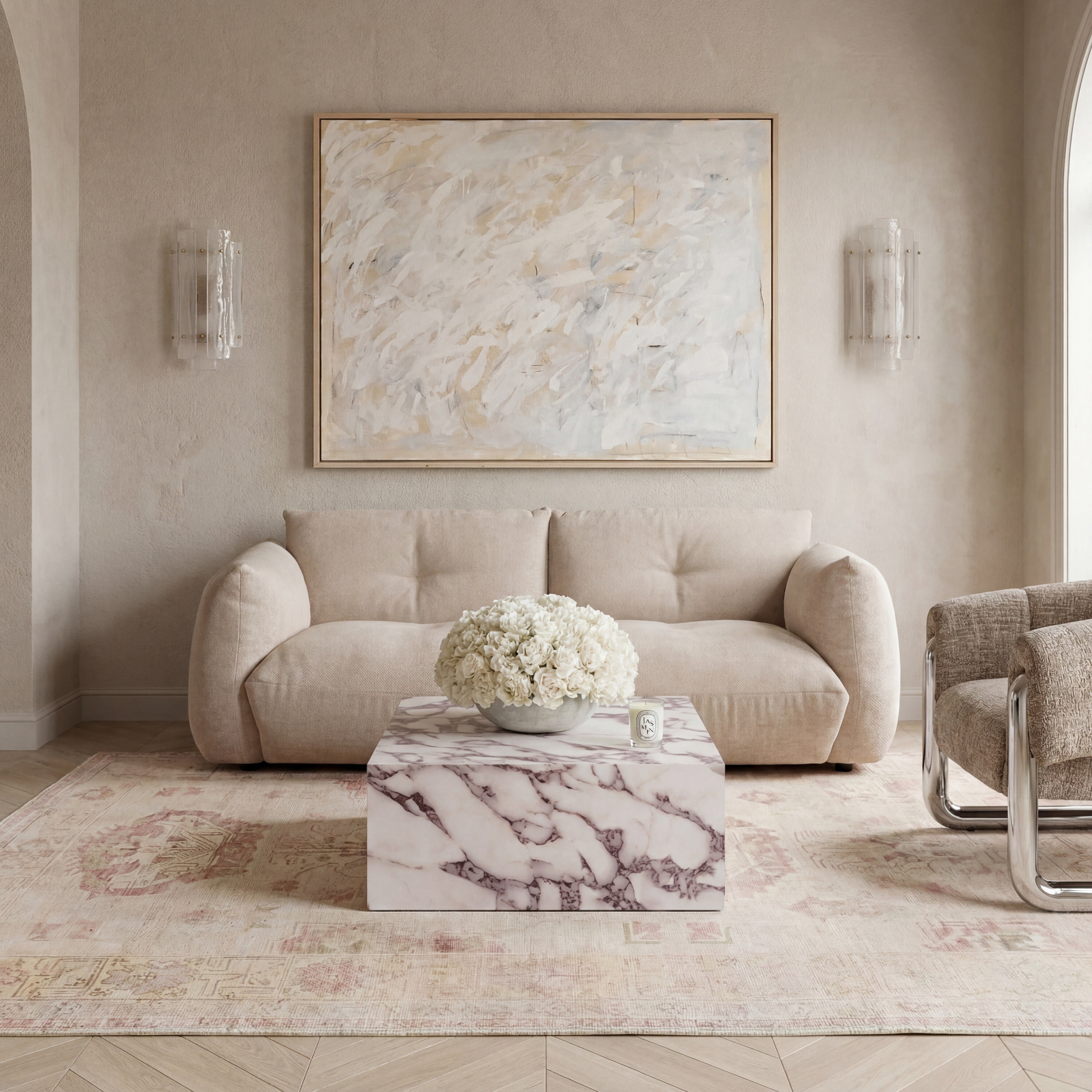 Marble-patterned square coffee table 