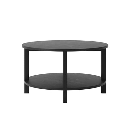 Round black coffee table with shelf 