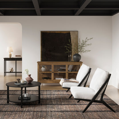 Wooden sideboard console with glass panels 