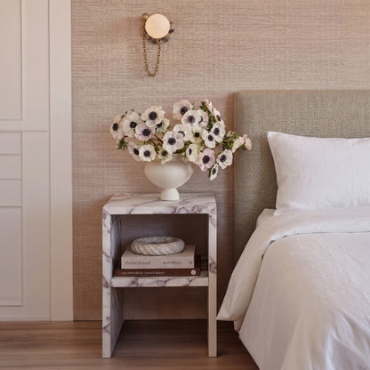 Marble-patterned side table with shelf