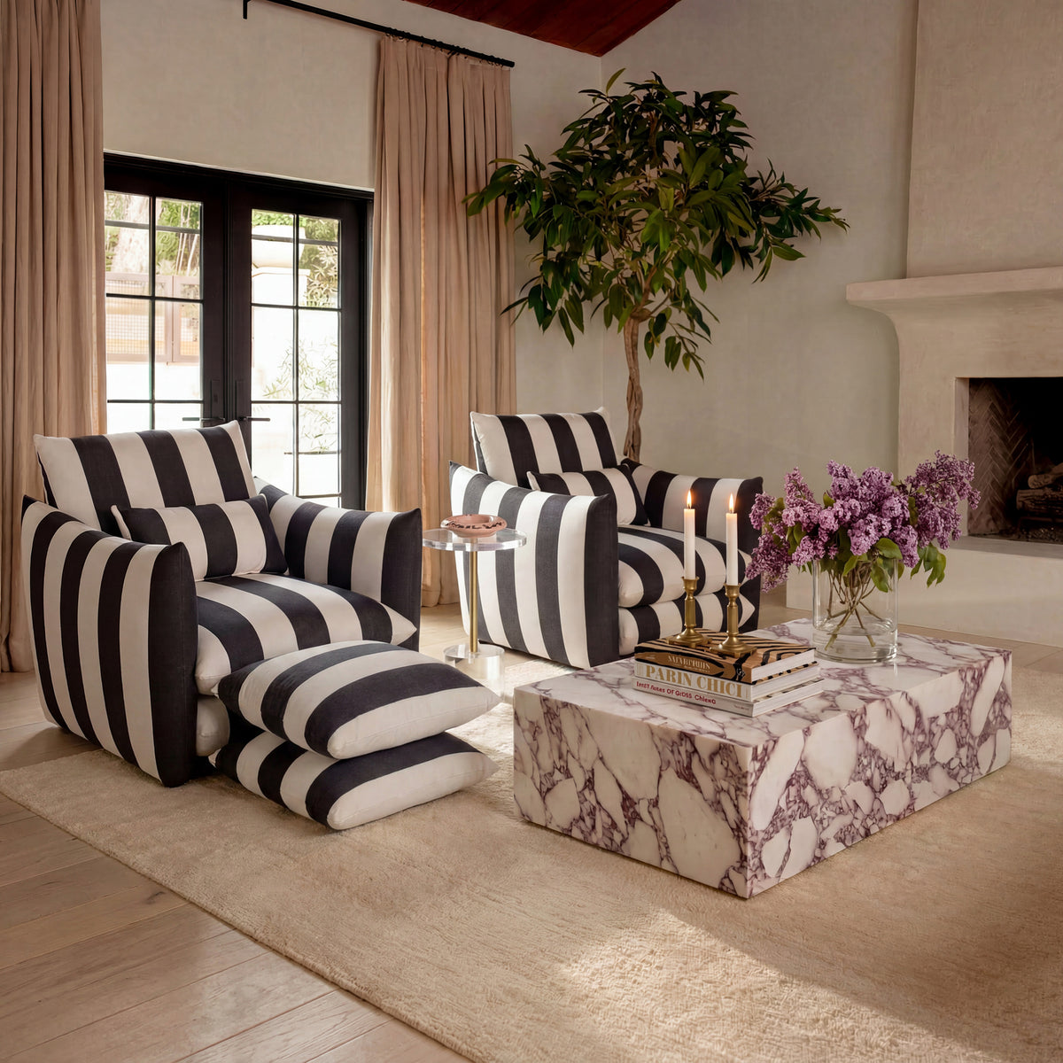 Sycamore Black And White Thick Stripe Pouffe