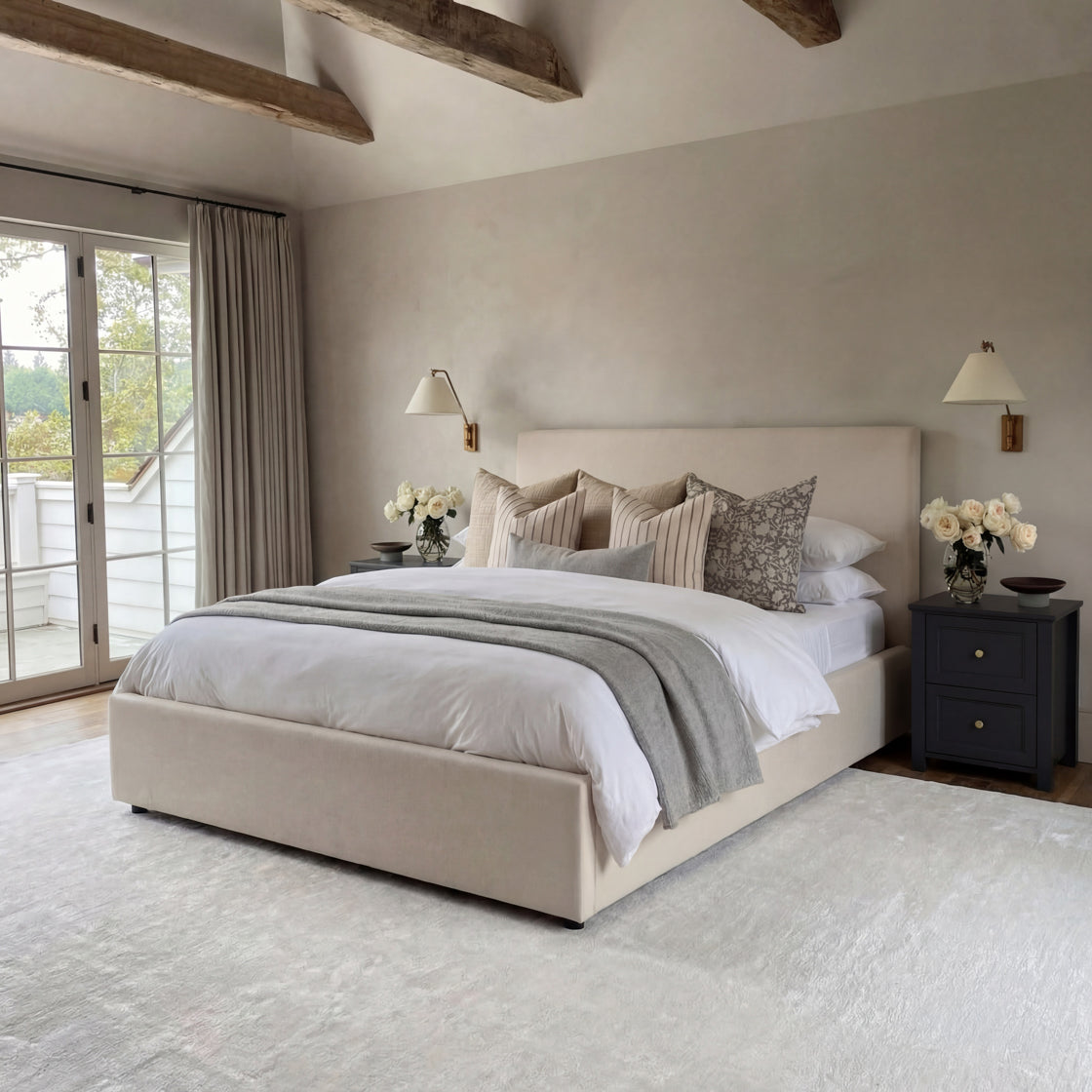 White ottoman Double Bed in a neutral coloured bedroom